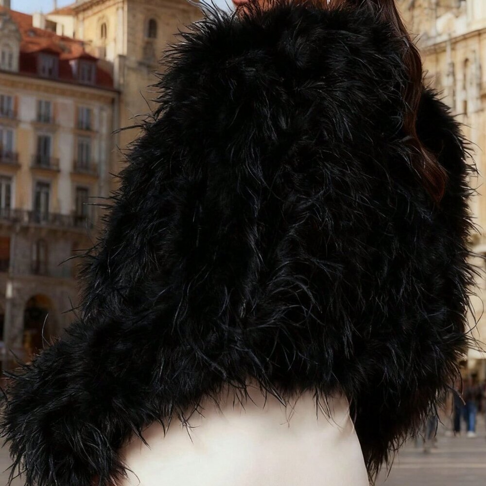Black Casual Women's Crew Neck Coat - Picture 4 of 4